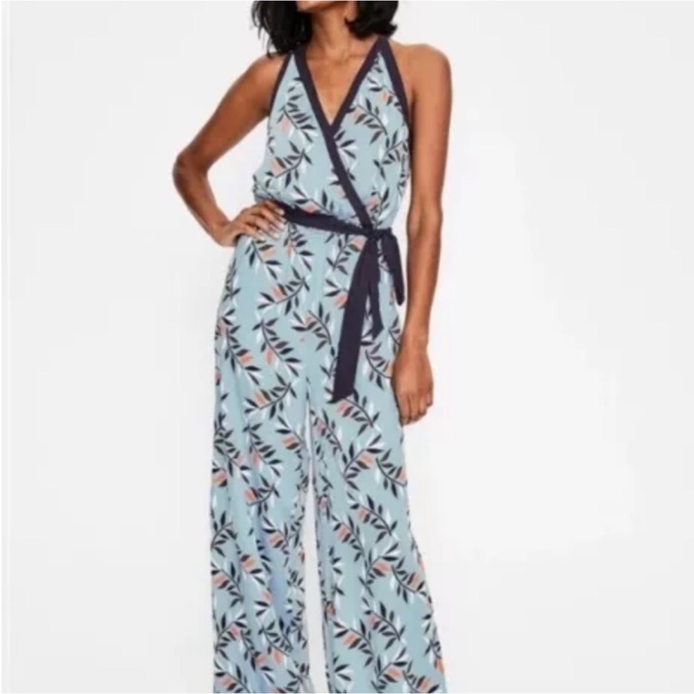 Boden Blue Leaf Print Maddie Halter Jumpsuit